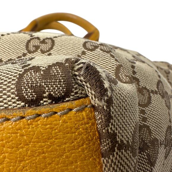 Gucci GG Canvas Web Sherry Line Tote Bag - Yellow & Brown Handle - Picture 13 of 16